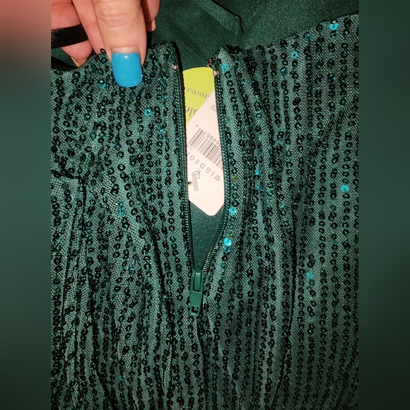NWT Windsor Green Sequin Prom Gown Formal Dress High-Cut Side Slit, Floor-Length - Picture 13 of 13